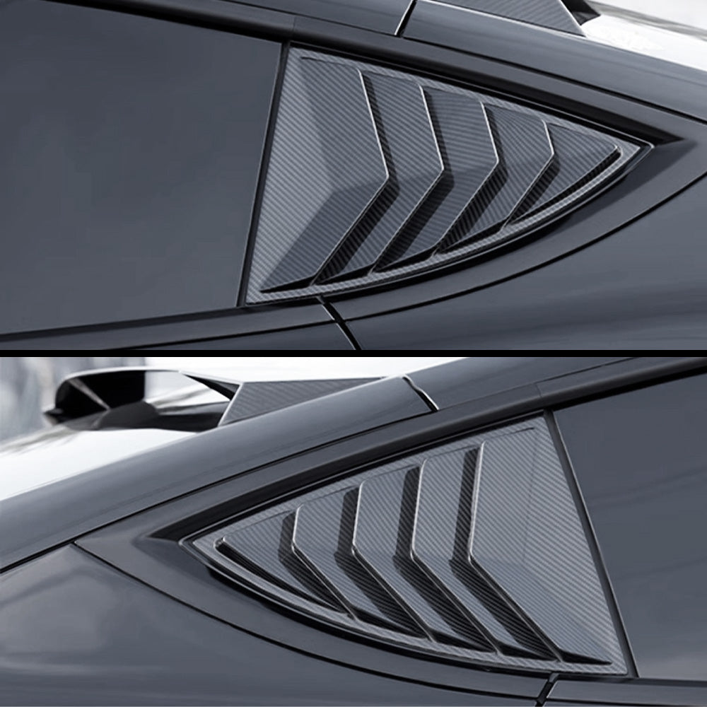 Real carbon fiber Rear Side Window Louvers installed on Tesla Model Y - glossy