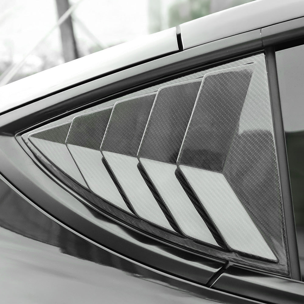 view of Rear Side Window Louvers installed on Tesla Model Y