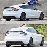 Rear view of Real Carbon Fiber Spoiler Wing installed on Tesla Model 3 Highland