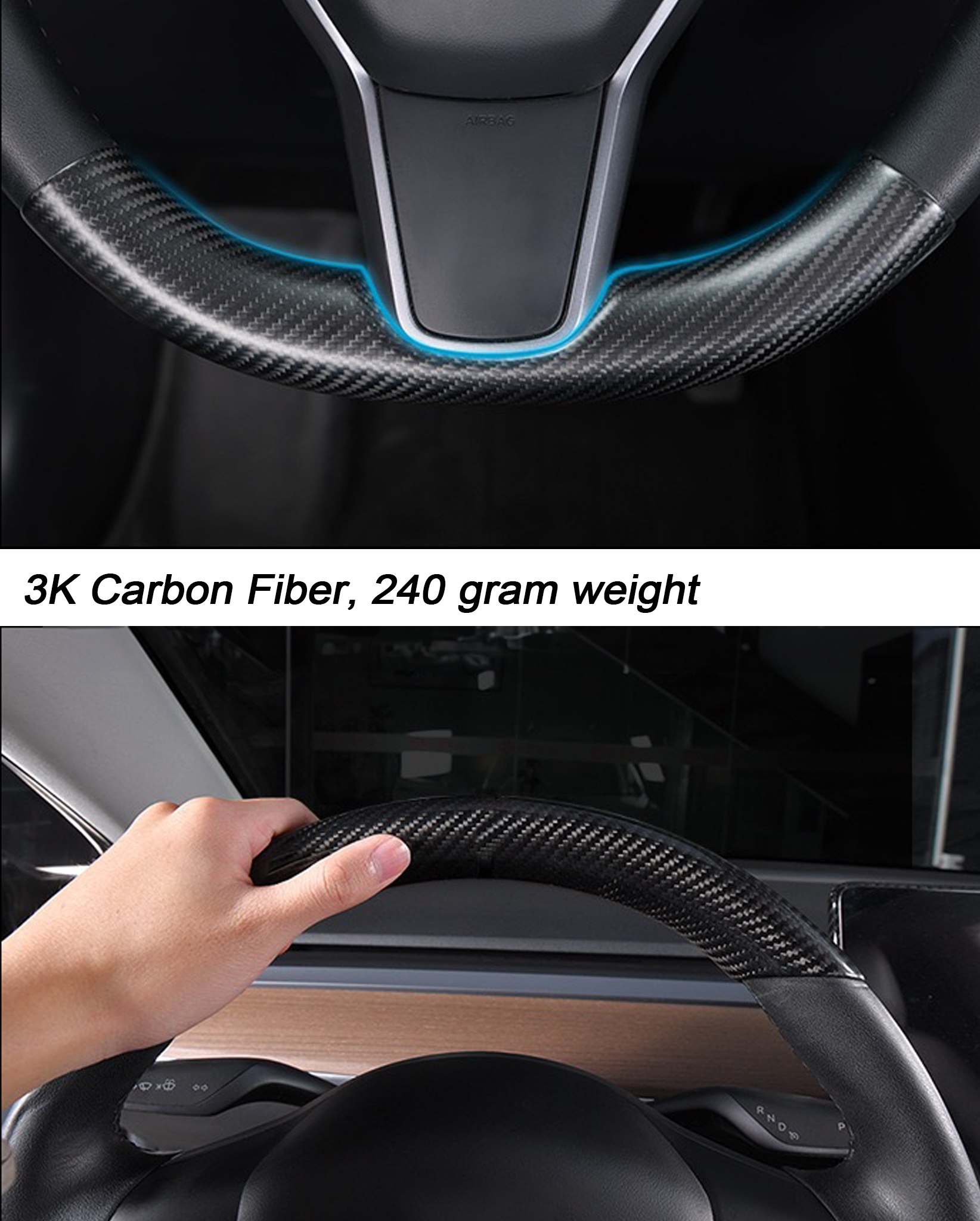 Premium Real Carbon Fiber Steering Wheel Cover for Tesla Model 3 & Y | Custom Fit Luxury Interior Upgrade