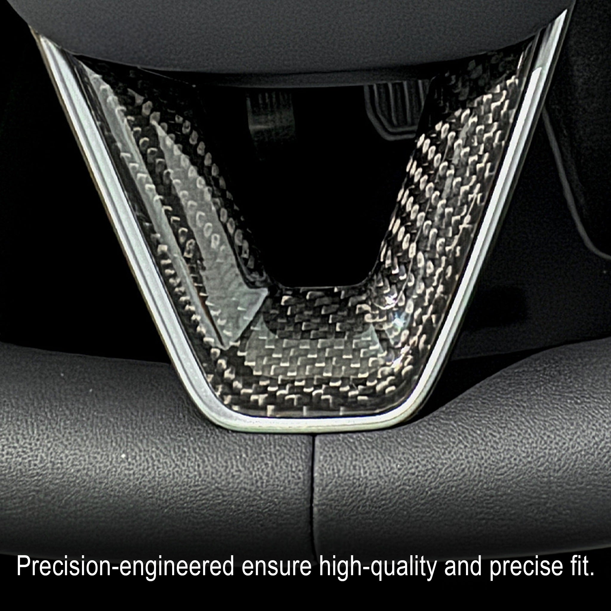Carbon Fiber Steering Wheel Bottom Part Trim installed on Tesla Model 3 Highland