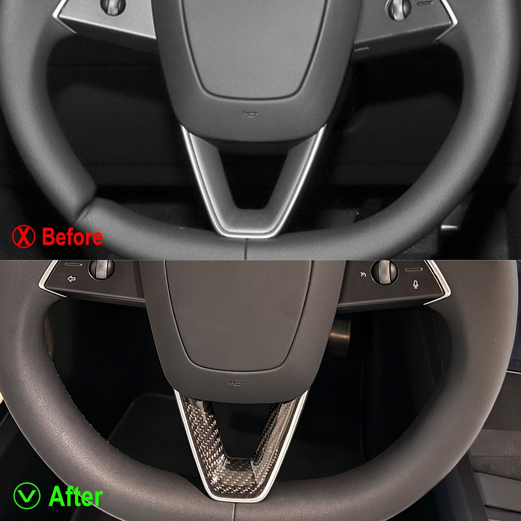 Real Carbon Fiber Steering Wheel Trim For Tesla New Model 3 Highland 2024+ & 2026 Model Y Juniper