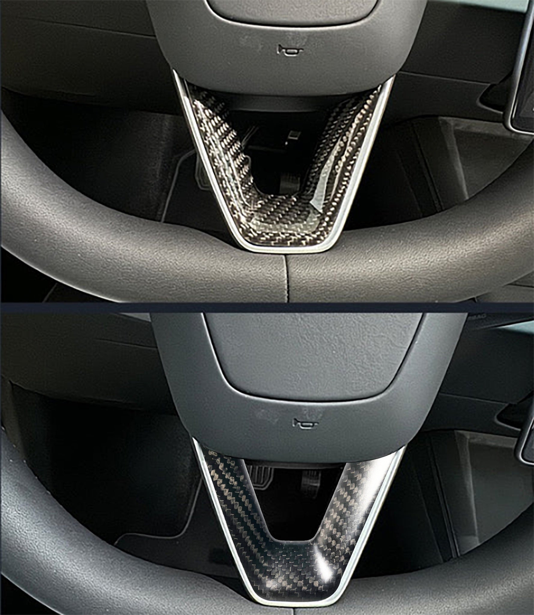Real Carbon Fiber Steering Wheel Trim For Tesla New Model 3 Highland 2024+ & 2026 Model Y Juniper