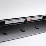 close up of white real carbon fiber texture on Tesla Model Y Juniper Trunk Button Accent Sticker
