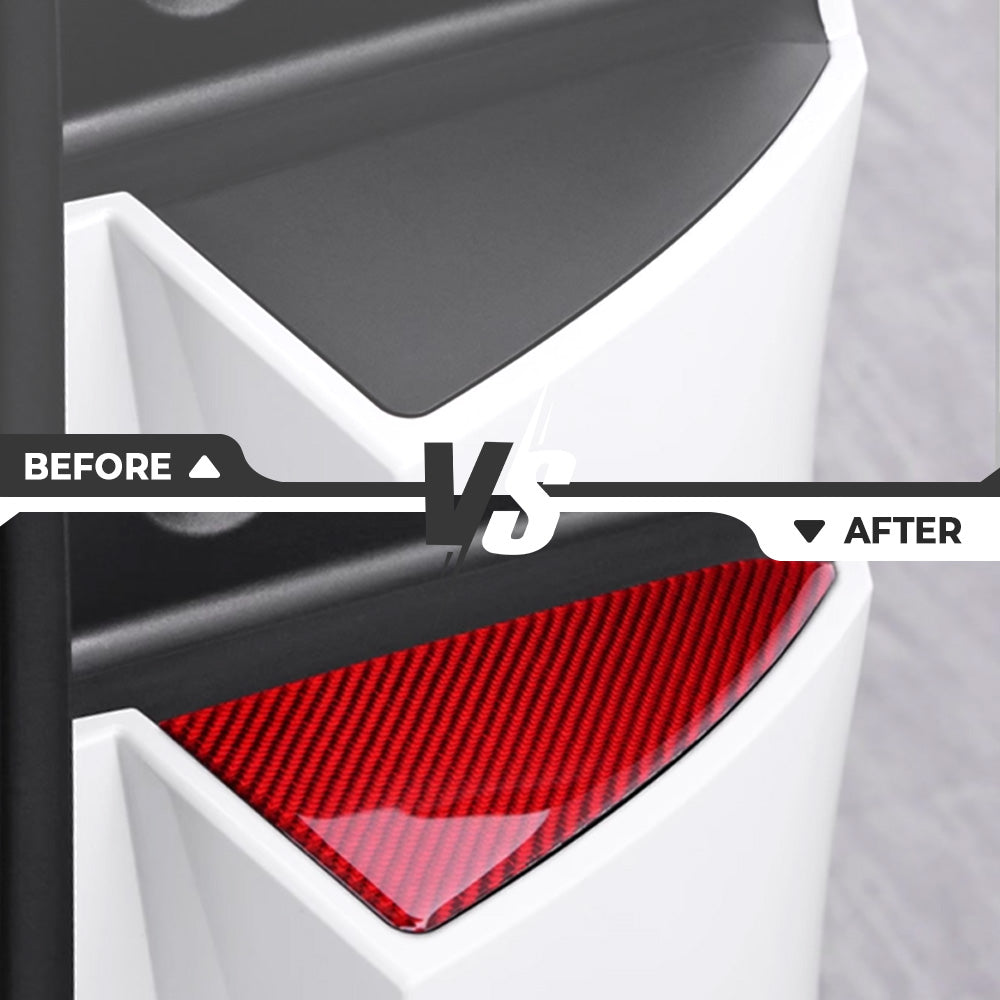 Before and after installtion: Carbon Fiber Trunk Trim Cover for Tesla Model 3 Highland & Model Y Juniper