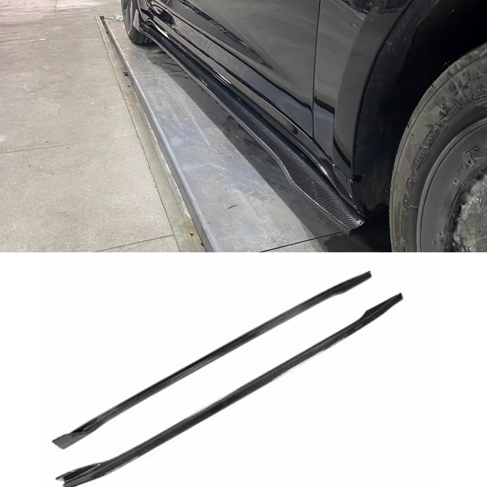 Real Carbon Fiber V-Style Side Skirts For Model 3 2017-2024+