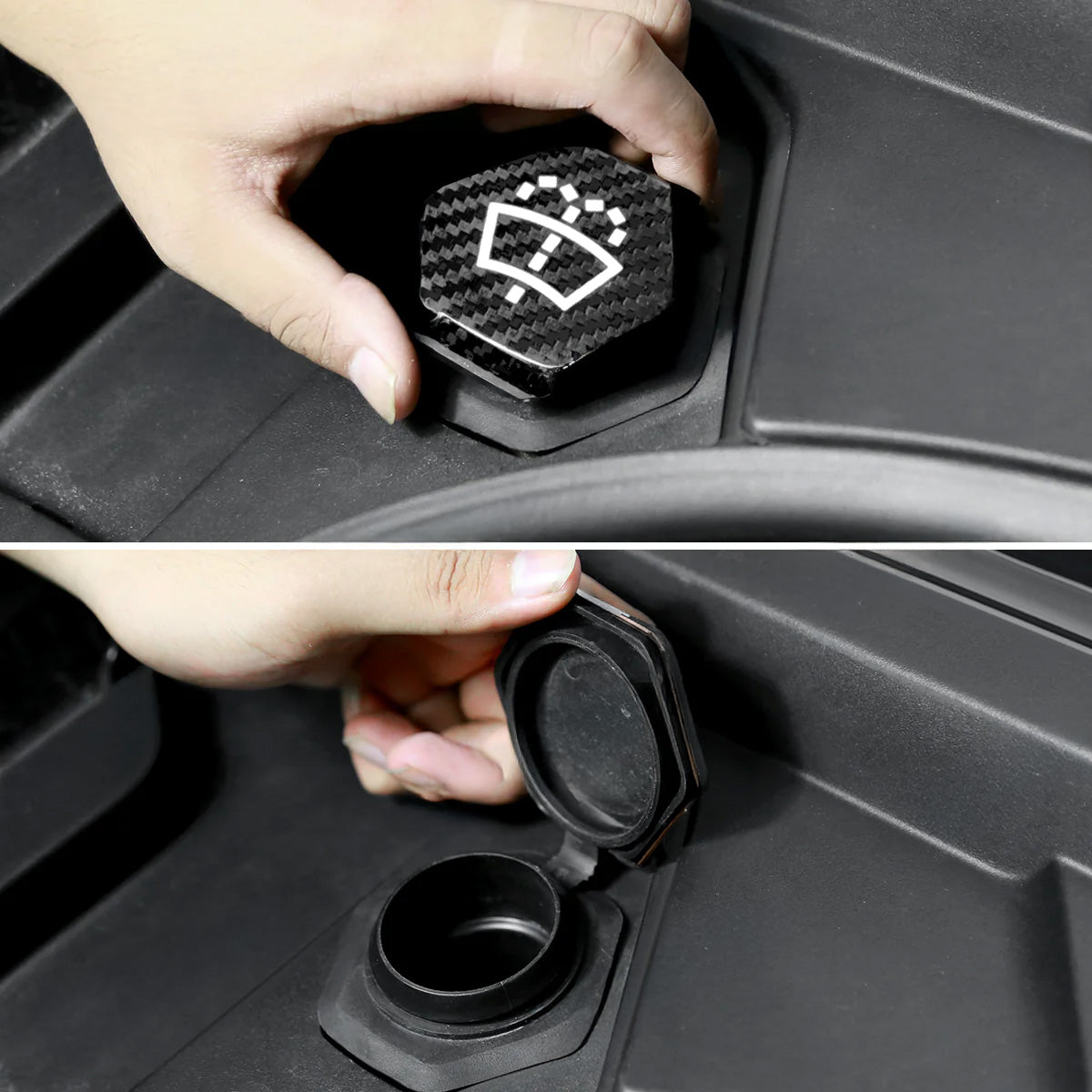 Real Dry Molded Carbon Fiber Windshield Wiper Fluid Reservoir Overlay for Tesla Cybertruck - Matte or Glossy Finish