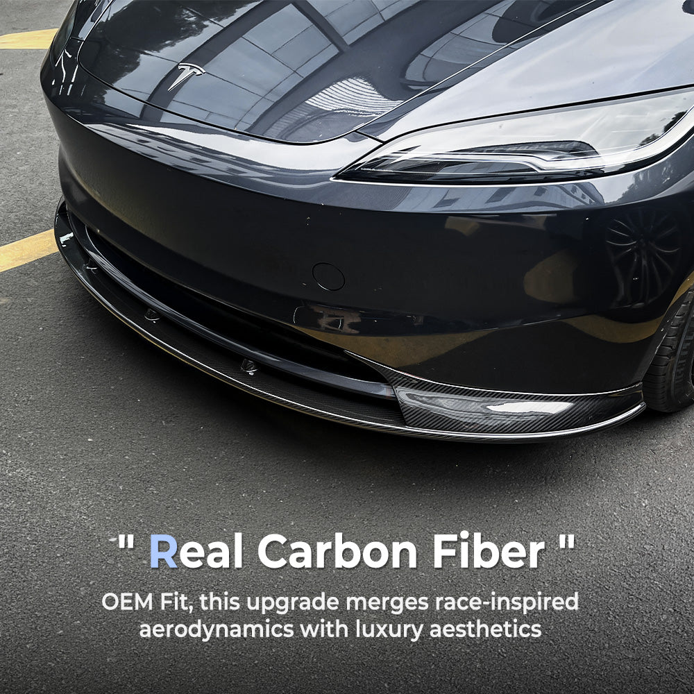 Real Carbon Fiber Aero Front Lip Spoiler for 2024+ Tesla Model 3 Premium