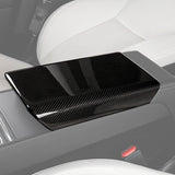 Glossy Carbon Fiber Armrest Box Cover installed on Tesla Model 3 Highland