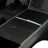 Real Carbon Fiber Center Console Overlays installed on Tesla Highland 2024+ Model 3 (3 pieces)