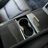 Teego Carbon Fiber Center Console & Cup Holder Overlays for 2024+ Model 3 & 2025+ Model Y Juniper (4 Pieces)