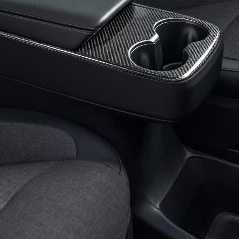 Real Carbon Fiber Cup Holder Cover for Model Y Juniper Standard