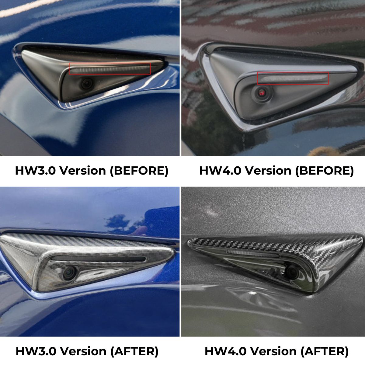 Real Carbon Fiber Full Side Camera Covers HW3 vs HW4