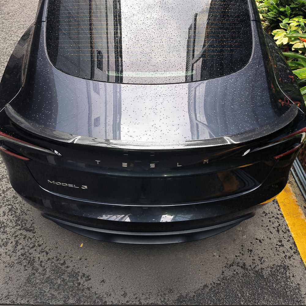 Real Carbon Fiber RZ Style Trunk Spoiler for Tesla Model 3 Highland – Performance Aero Upgrade