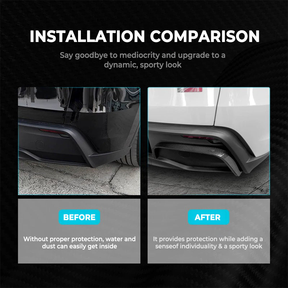 Installation comparison: Real Carbon Fiber Rear Bumper Trim for Tesla Model Y Juniper