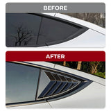 before vs after installation: Tesla Model Y with Real Carbon Fiber Rear Side Window Vented Louvers(gen.2)