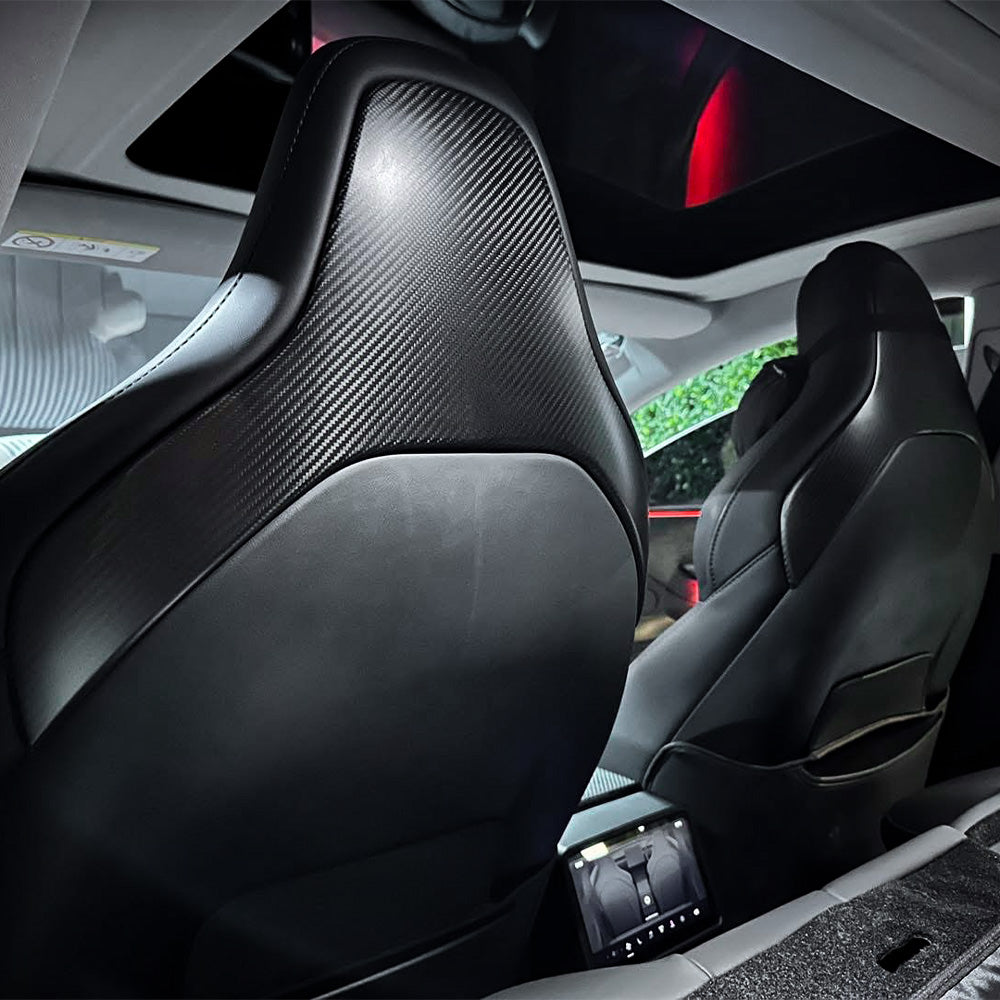Real Carbon Fiber Seat Back Covers for 2024+ Tesla Model 3 Highland Performance & 2025.03+ Model Y Juniper Performance