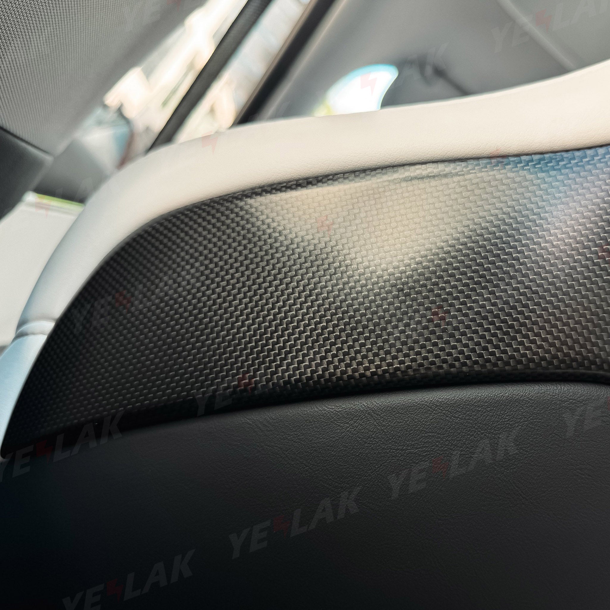 Texture details view of Carbon Fiber Seat Back Covers for Tesla Model 3 Highland Performance