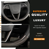 Real Carbon Fiber Steering Wheel Overlay for 2024+ Tesla Model 3 Highland & 2025+ Model Y Juniper (1x1 Plain Weave Available)