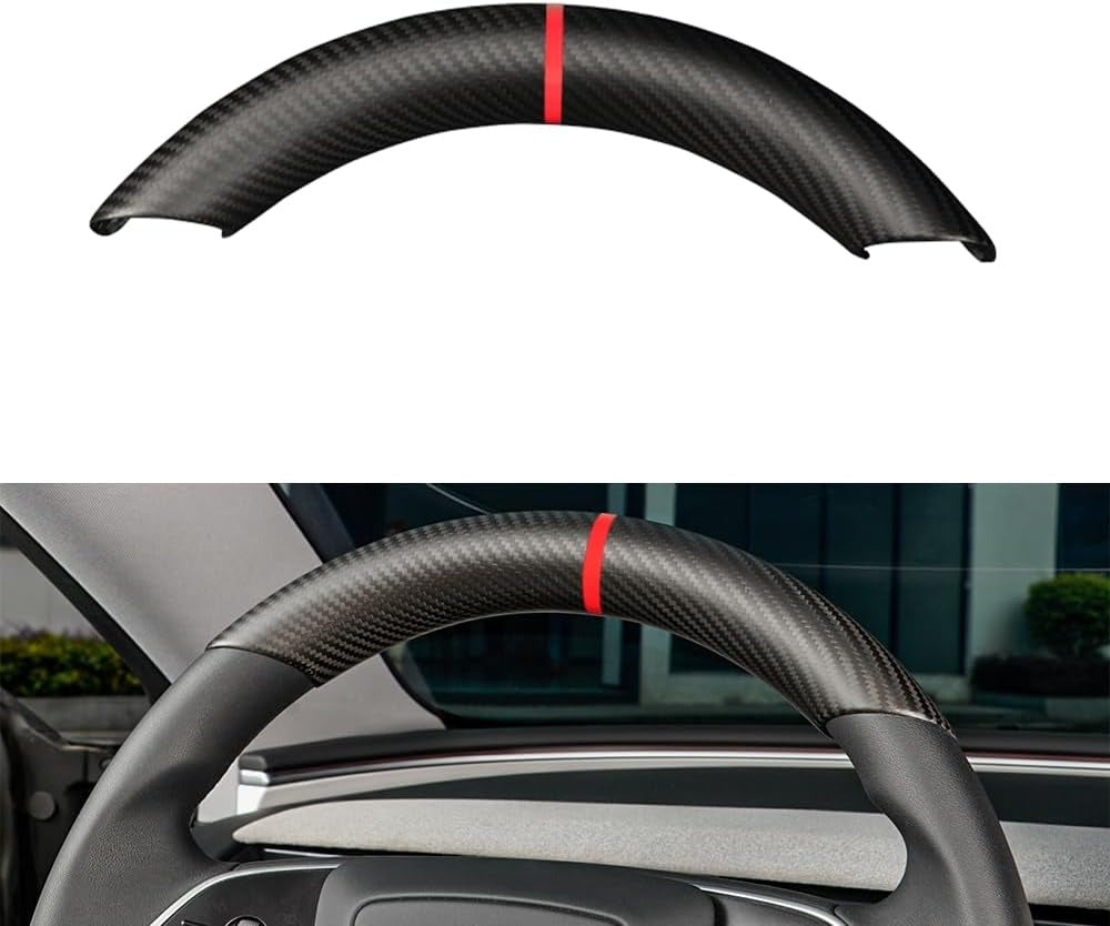 Real Carbon Fiber Steering Wheel Overlay for 2024+ Tesla Model 3 Highland & 2025+ Model Y Juniper (1x1 Plain Weave Available)