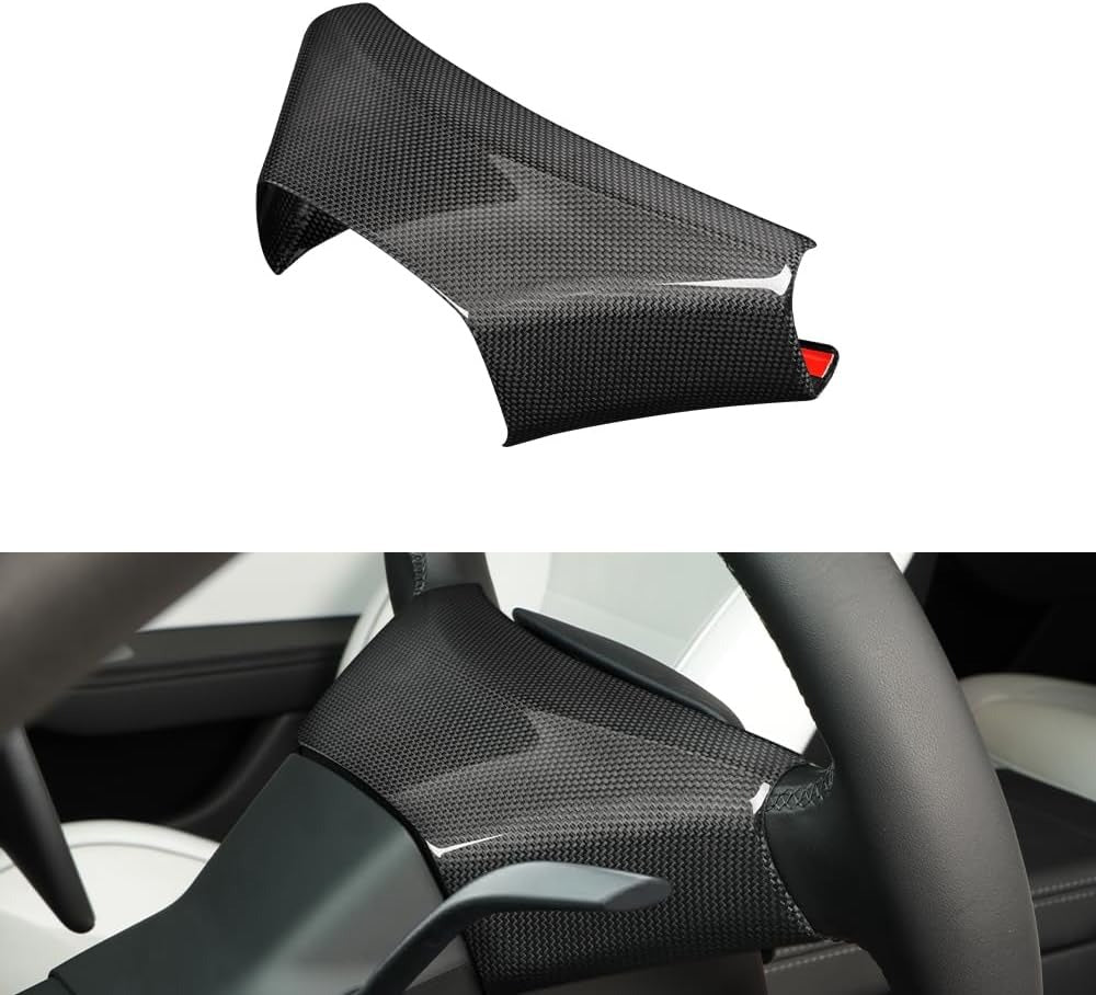 Real Carbon Fiber Steering Wheel Trim Cover for 2024+ Tesla Model 3 Highland & 2025+ Model Y Juniper (1x1 Plain Weave & 2x2 Twill Weave)