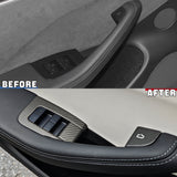Before vs after installation: Real Carbon Fiber Window Switch Trim Cover for Model Y Juniper