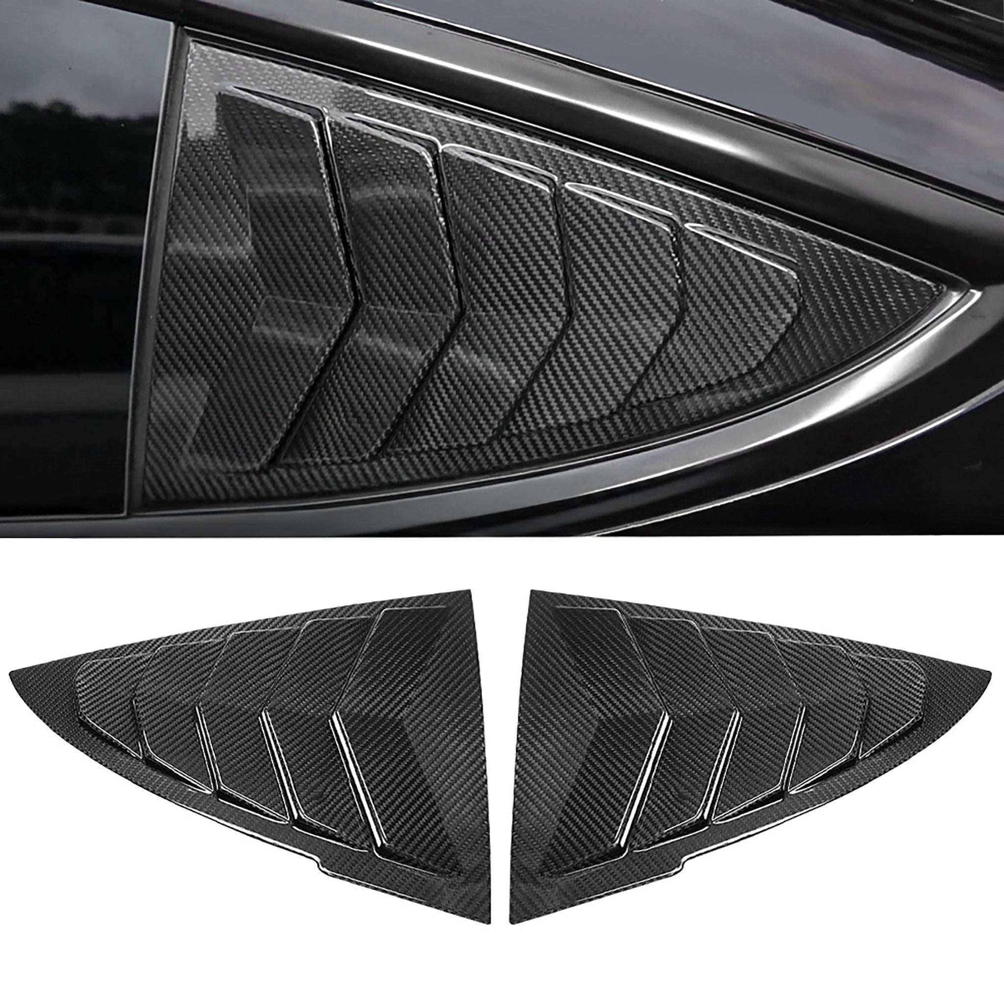 Real Carbon Fiber Rear Side Quarter Window Louvers For Tesla Model 3 2017-2024+