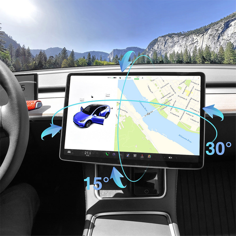 Bundle: Model 3 Highland Yoke Style Steering Wheel & Screen Swivel Mount Set