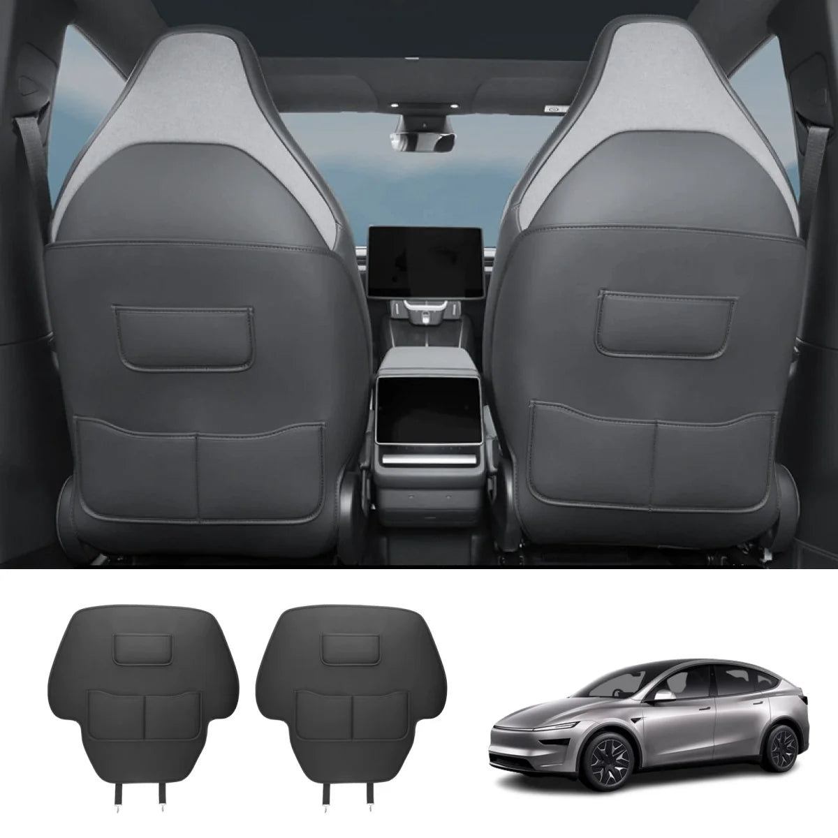 Nappa Leather Front Seat Back Kick Mats for Tesla Model Y L 2026+