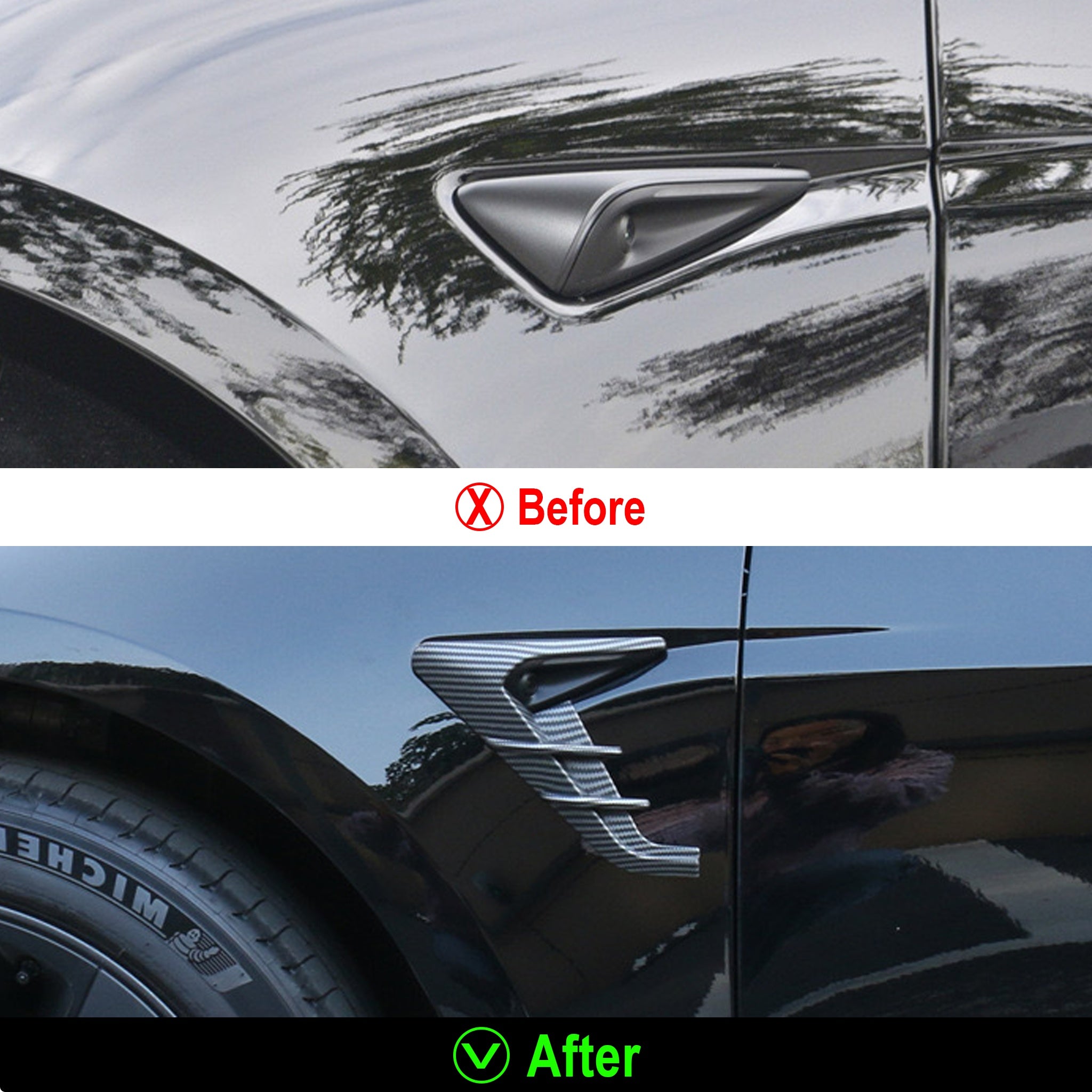 Sporty Side Camera Trim Covers for Tesla Model 3 Highland & 2024+ Model Y (HW4.0) – Sporty Look & Camera Protection | Teego