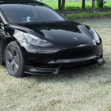 Sporty Front Lip Spoiler for Tesla Model 3 (2017-2023.09) | ABS Plastic Body Kit in Glossy/Matte Black & Carbon Fiber