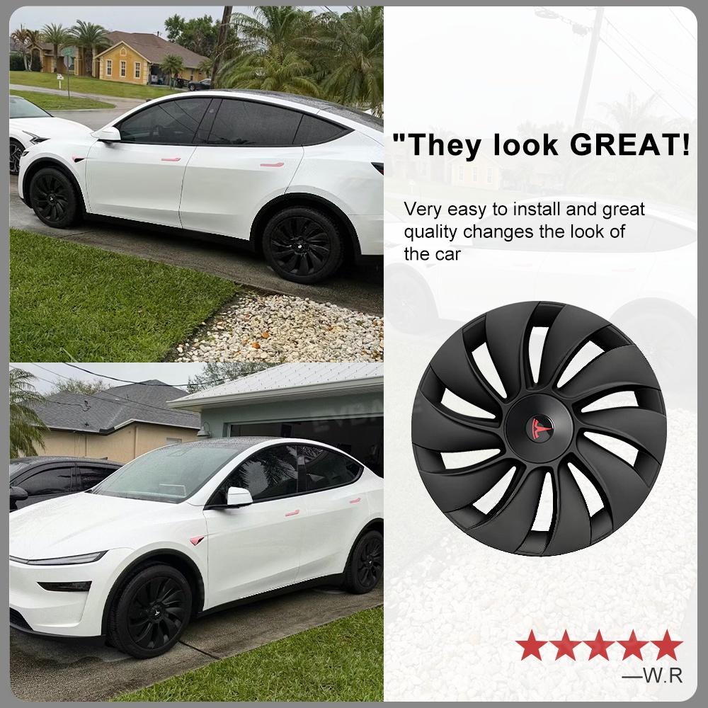 Tessgo 19" Überturbine Style Wheel Covers for Model Y Juniper – Matte Black Hubcaps for Crossflow Wheels, OEM Fit Upgrade
