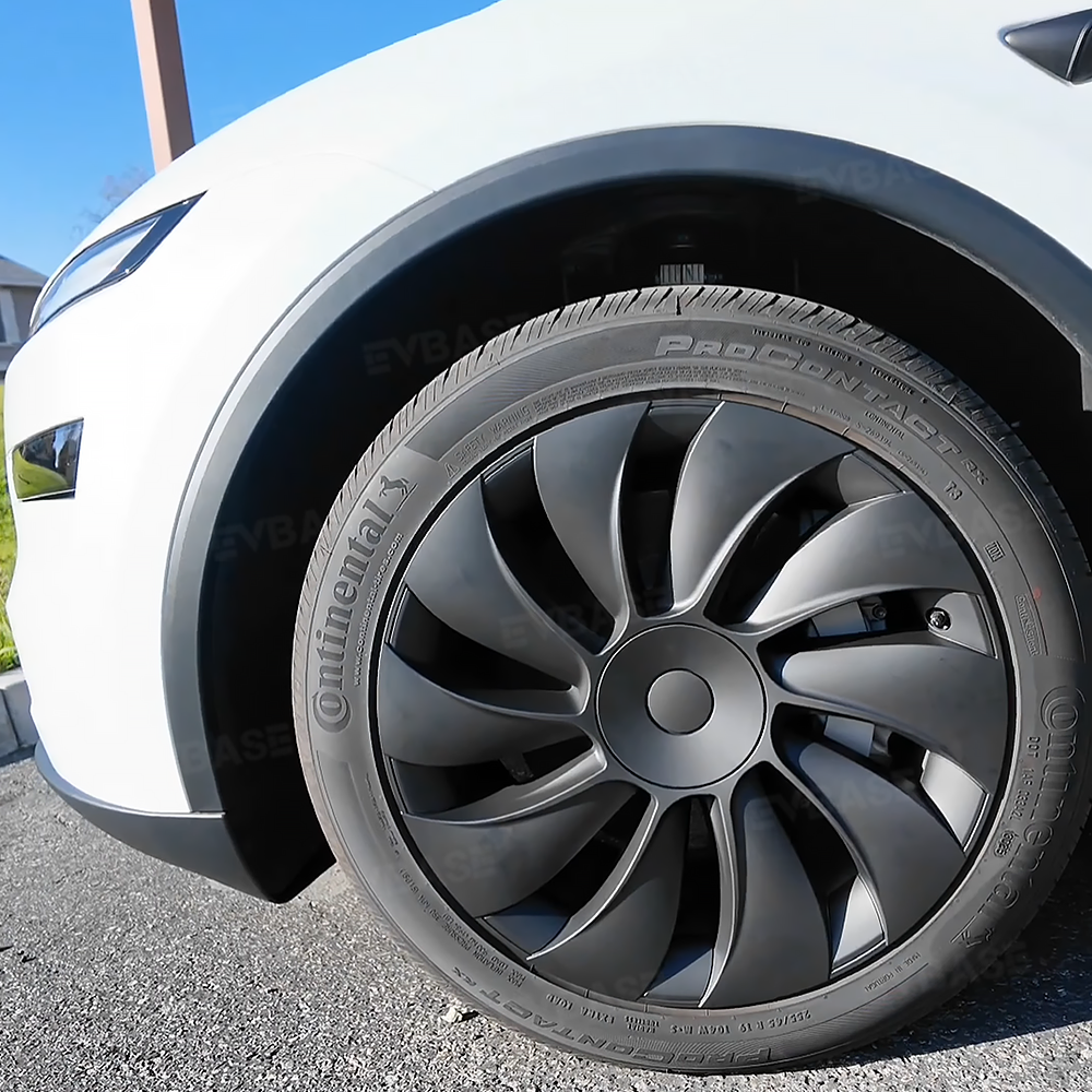 Tessgo 19" Überturbine Style Wheel Covers for Model Y Juniper – Matte Black Hubcaps for Crossflow Wheels, OEM Fit Upgrade