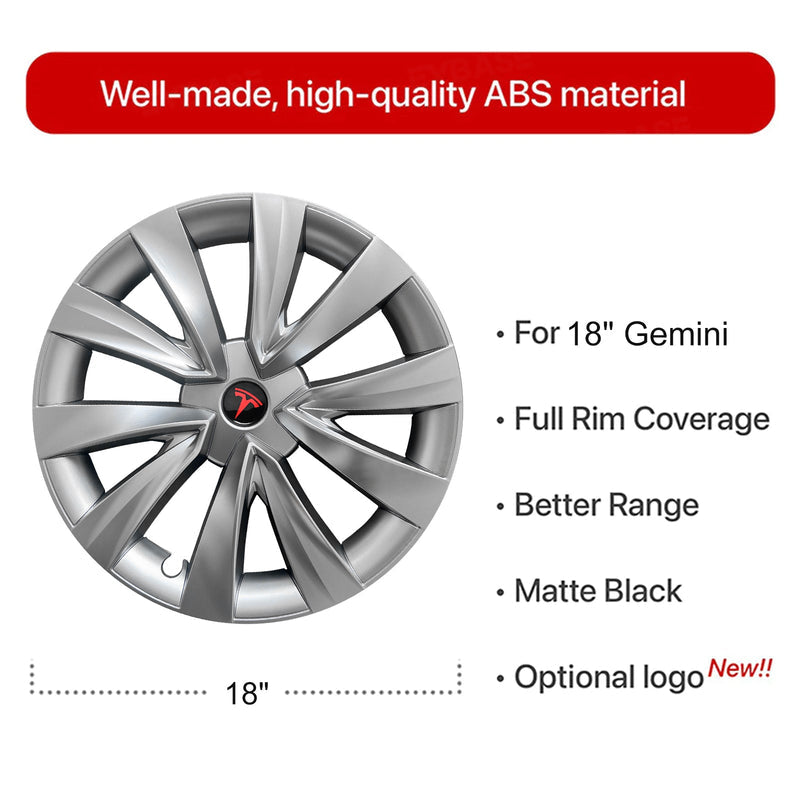 Sport Style 18" Wheel Covers for Model 3 2017–2023 Matte Black Set of 4