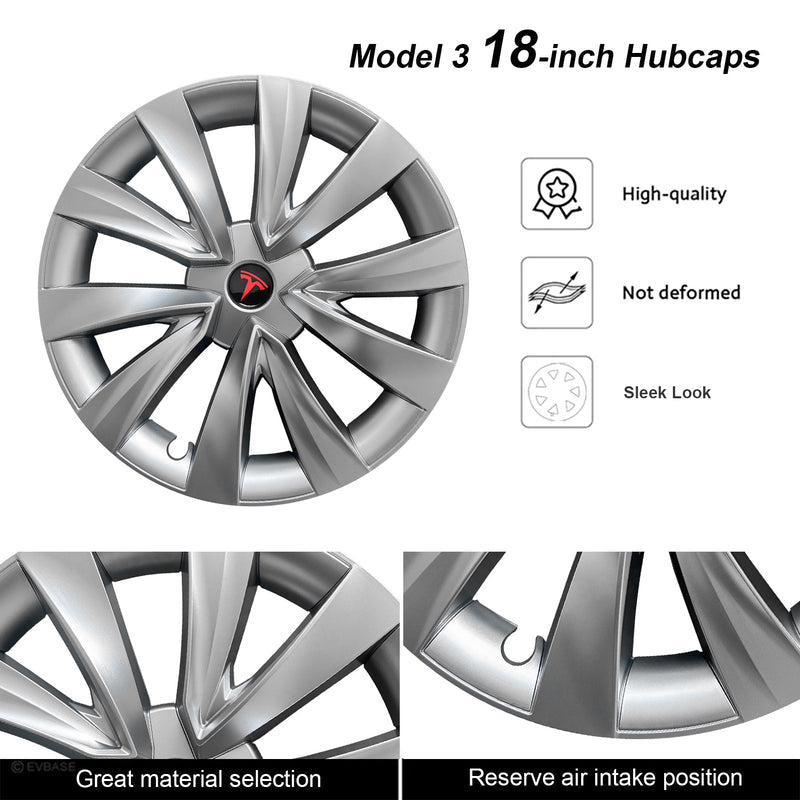 Sport Style 18" Wheel Covers for Model 3 2017–2023 Matte Black Set of 4