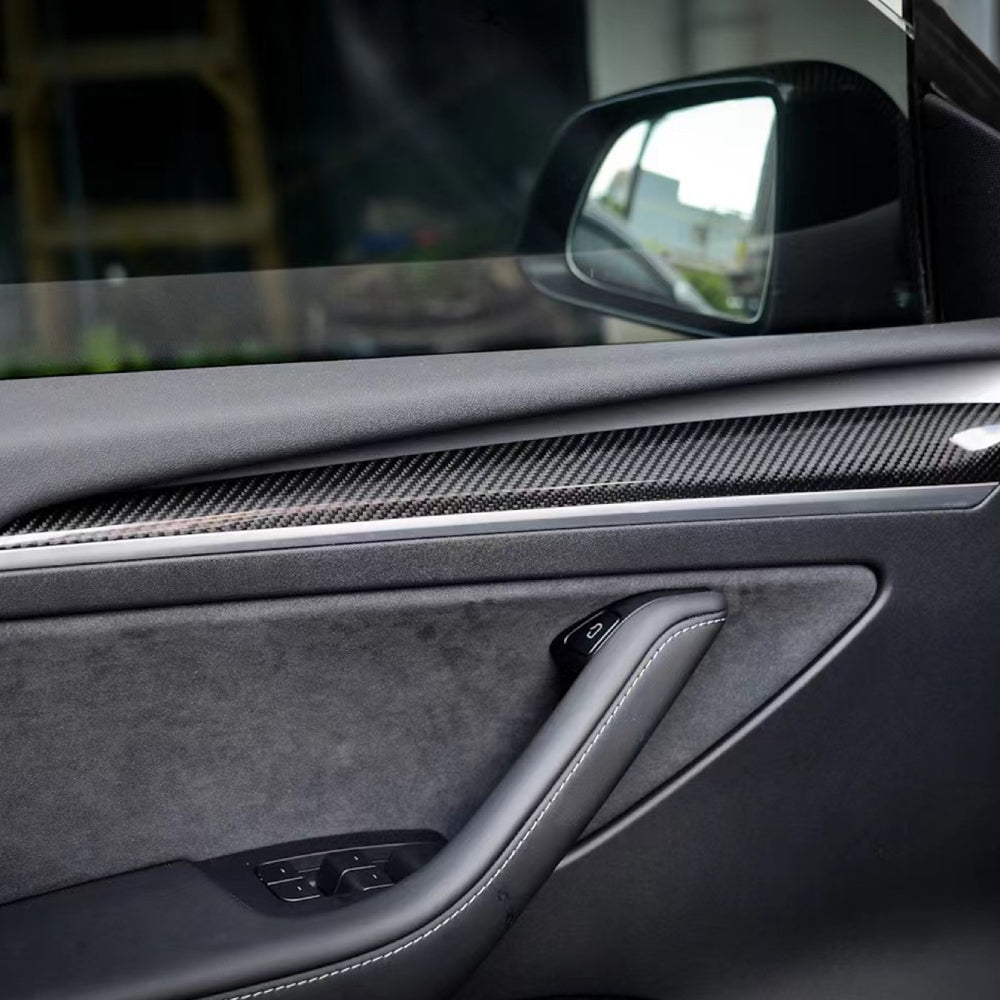 Tesla Model 3/Y Carbon Fiber Front Door Trim Covers – Premium Real Dry Carbon Fiber Interior Upgrade Kit