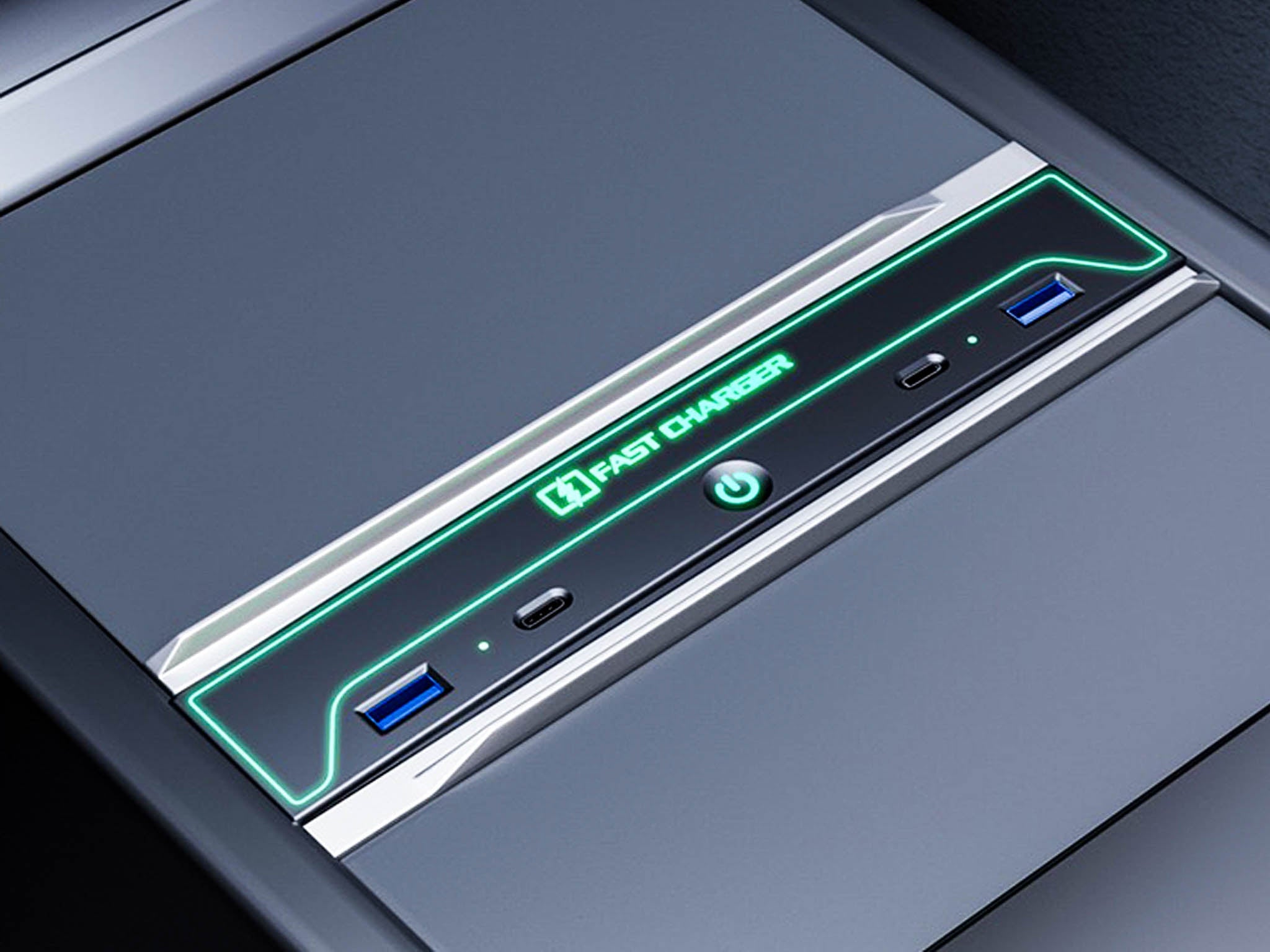 2024+ Tesla Model 3 Premium Center Console USB Hub with 27W Fast Charging & 7-Color Ambient Lighting