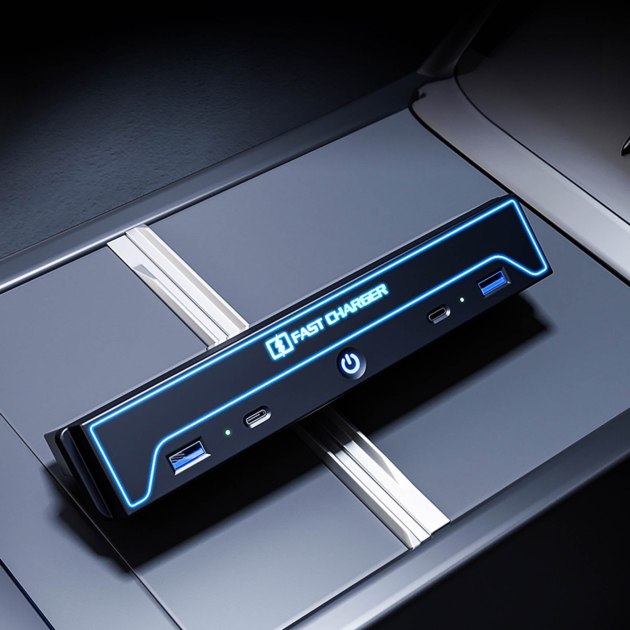 2024+ Tesla Model 3 Premium Center Console USB Hub with 27W Fast Charging & 7-Color Ambient Lighting