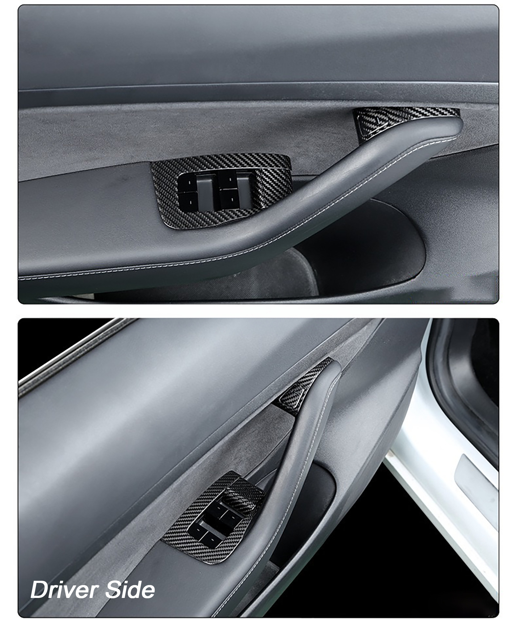 Real Carbon Fiber Window Switch Trim Cover for Tesla Model 3 & Model Y – Luxury Interior Upgrade