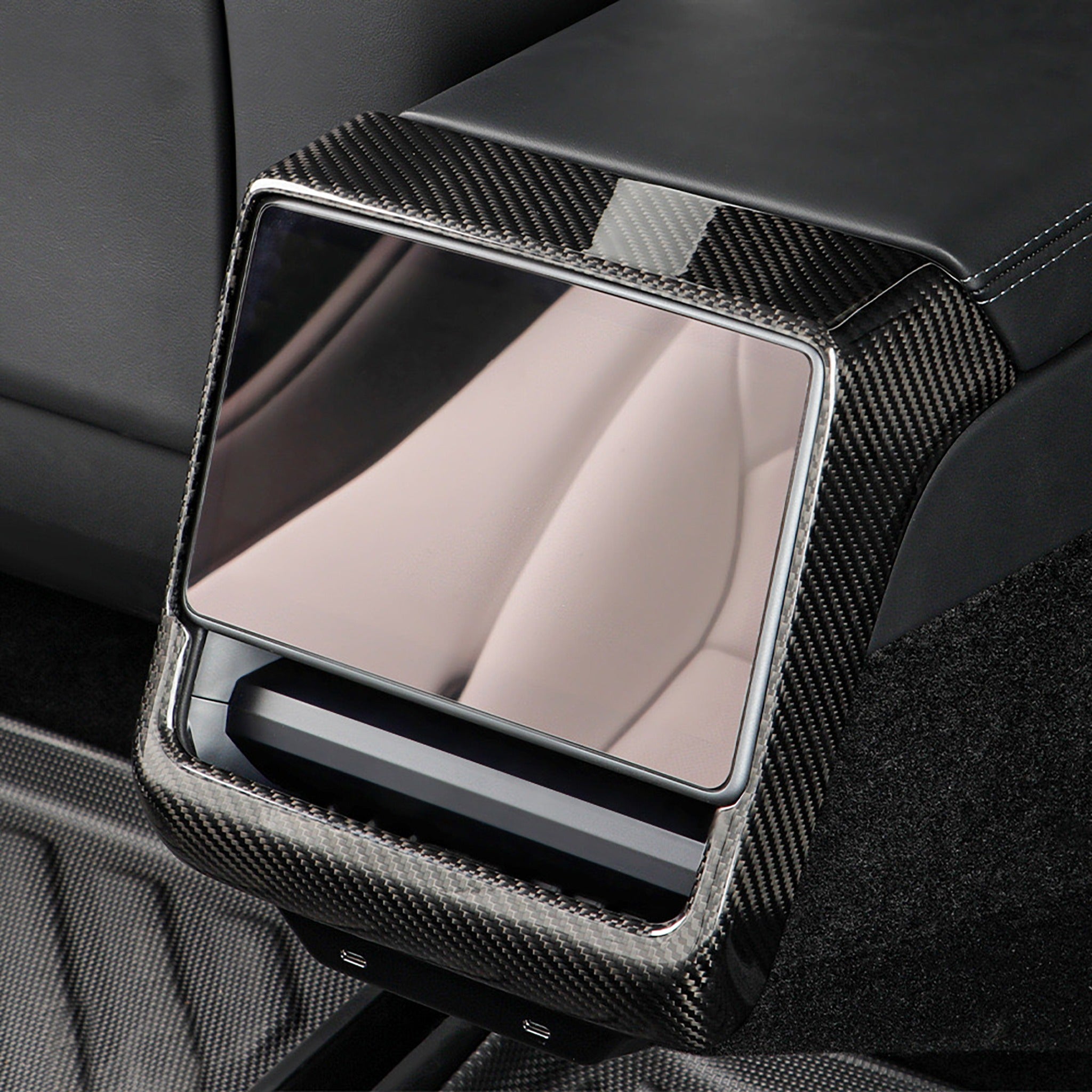 Tesla Model Y Carbon Fiber Rear Screen Frame - glossy finish and twill weave