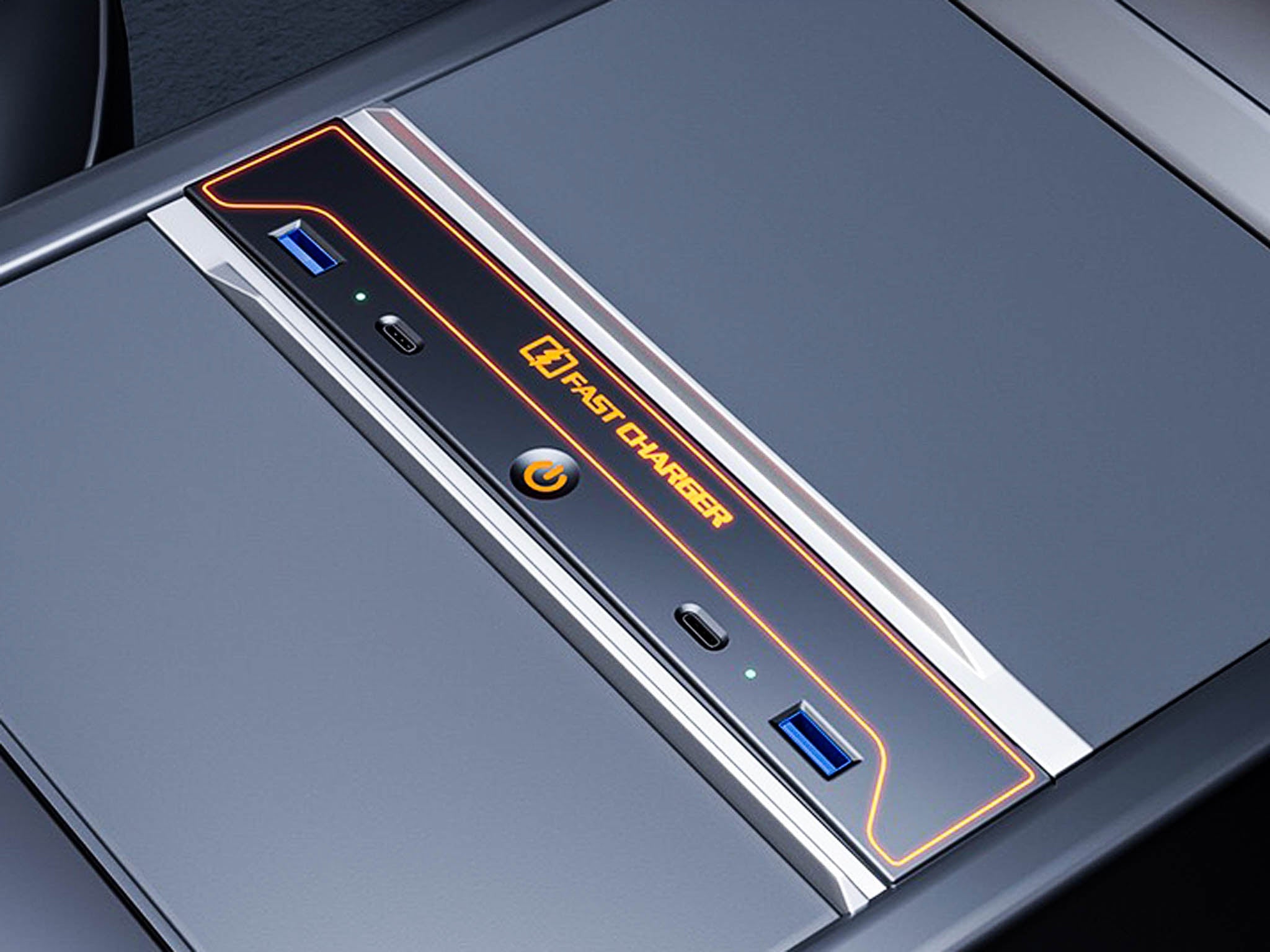 2024+ Tesla Model 3 Premium Center Console USB Hub with 27W Fast Charging & 7-Color Ambient Lighting