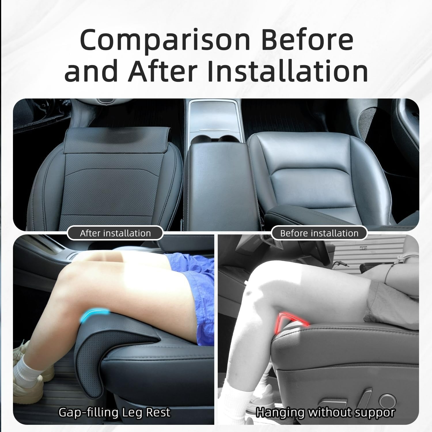 Tesla Model 3/Y Seat Cushion Cover with Memory Foam Leg Support (1 Pcs) – Full Coverage Design, Breathable & Water-Resistant Protection