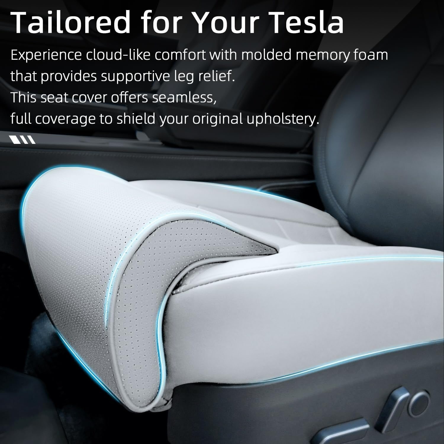 Tesla Model 3/Y Seat Cushion Cover with Memory Foam Leg Support (1 Pcs) – Full Coverage Design, Breathable & Water-Resistant Protection