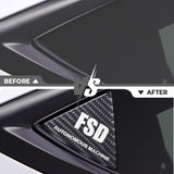 Before and after installtion: Tesla Model 3 & Y Carbon Fiber Rear Quarter Window Trim (FSD Mark)