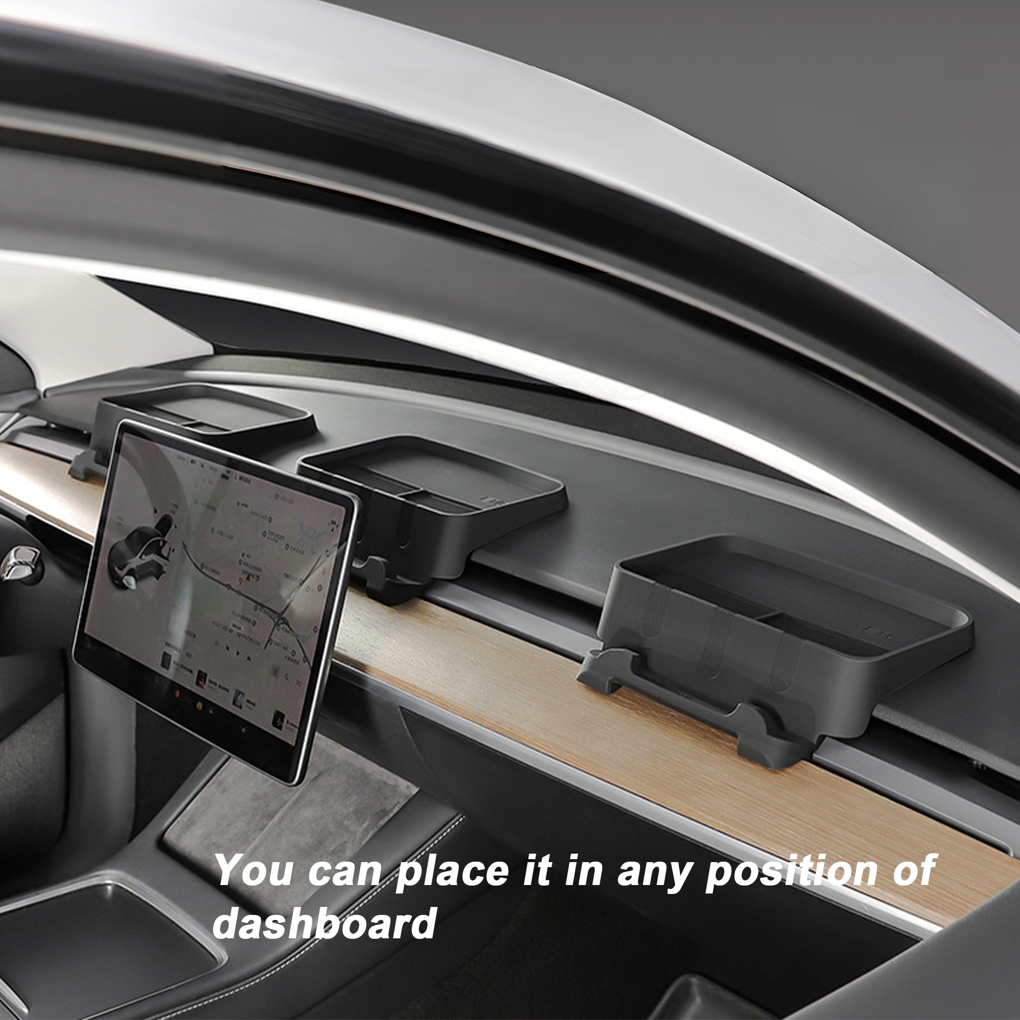 Multi-Function Phone Holder & Tray for Tesla Model 3 & Y – Premium TPE Interior Organizer