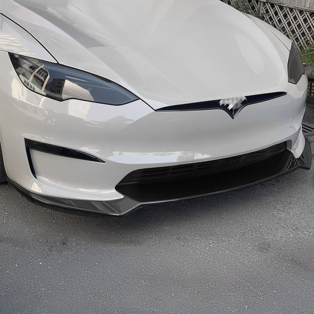 Tesla Model S Carbon Fiber Front Lip Splitter & Aero Body Kit - Matte/Glossy Finish | High Downforce Design 2021-2025