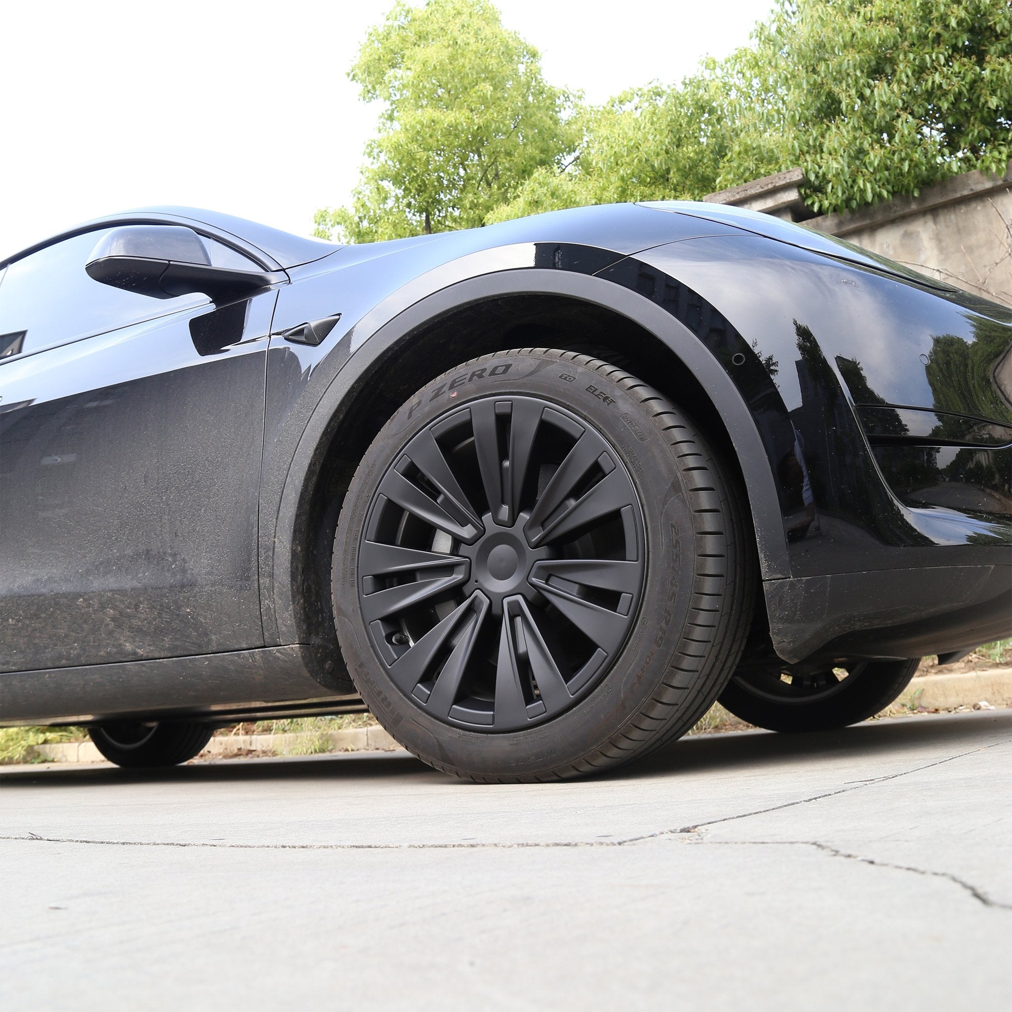 Teego 4PCS Model Y Wheel Cover - 19 Inch Symmetrical Matte Black Hubcaps