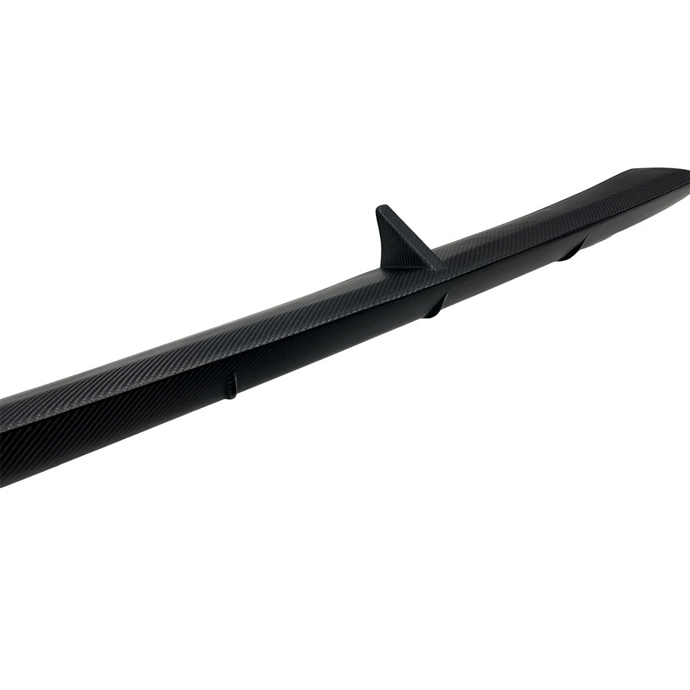 Detail view of Tesla Model Y Carbon Fiber Front Lip Spoiler