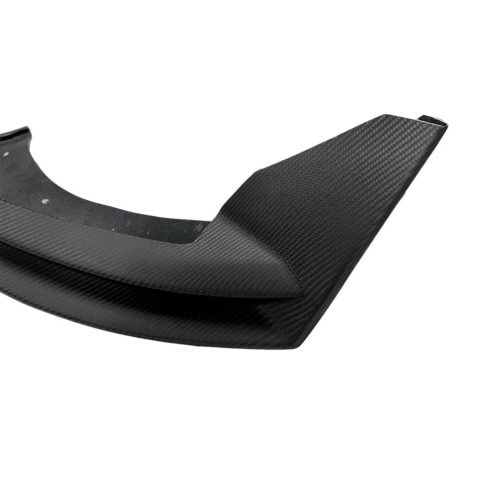 Detail view of Tesla Model Y Carbon Fiber Front Lip Spoiler