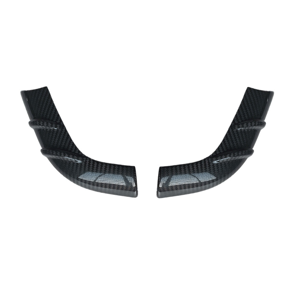 Front view of Tesla Model Y Black Carbon Fiber Lower Mirror Cover